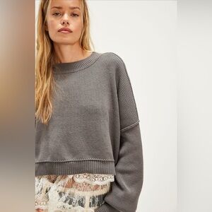 FREE PEOPLE Easy Street Crop Pullover Lead (Gray/Purple)- Oversized Size: XL NWT